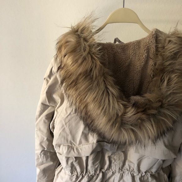 H&M Parka Faux Fur Hooded Y2K Jacket in Tan S - Picture 12 of 16